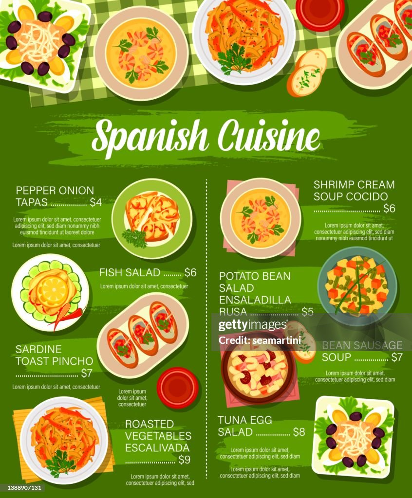 Rustic Spanish Menu Spanish Restaurant Menu Mediterranean Food Dishes High-Res Vector ...