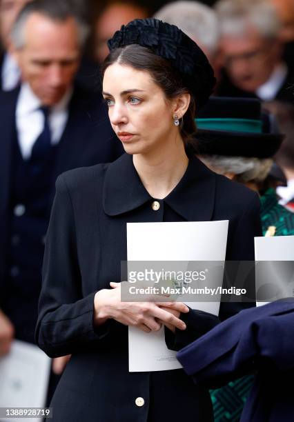 Rose Hanbury, Marchioness of Cholmondeley attends a Service of Thanksgiving for the life of Prince Philip, Duke of Edinburgh at Westminster Abbey on...