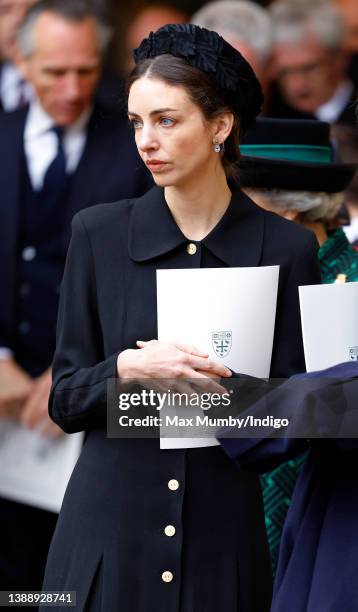 Rose Hanbury, Marchioness of Cholmondeley attends a Service of Thanksgiving for the life of Prince Philip, Duke of Edinburgh at Westminster Abbey on...