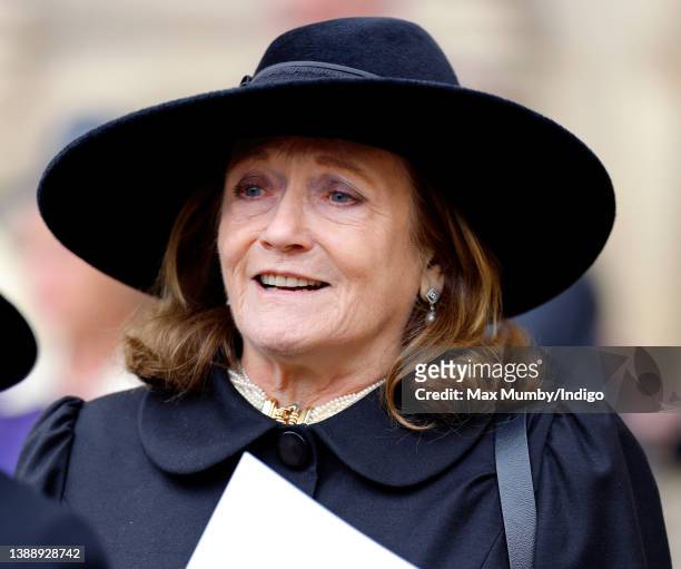 Leonora Anson, Countess of Lichfield attends a Service of Thanksgiving for the life of Prince Philip, Duke of Edinburgh at Westminster Abbey on March...