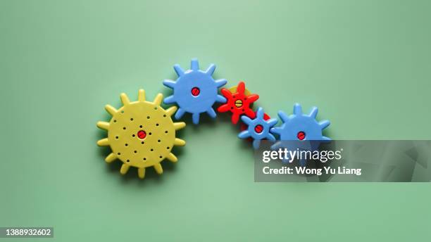 gear concept photo , creativity or team work. flat lay - cogs and gears stock-fotos und bilder