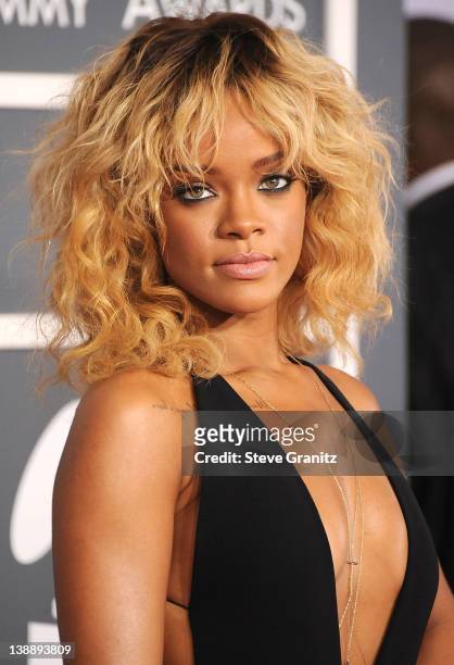 Rihanna arrives at The 54th Annual GRAMMY Awards at Staples Center on February 12, 2012 in Los Angeles, California.