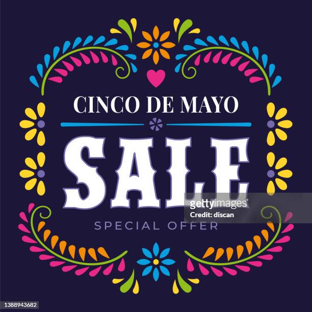 cinco de mayo sale.  fiesta banner, greeting card and poster design with floral and decorative elements. - cinco de mayo stock illustrations