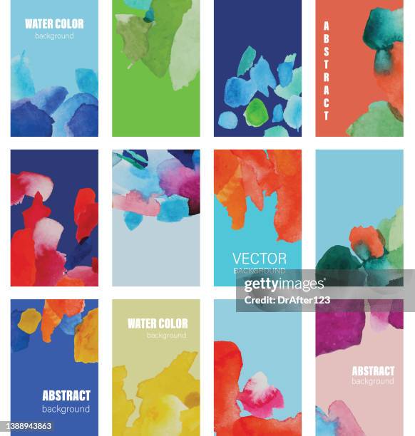 vibrant set of abstract water color backgrounds - bright colour stock illustrations