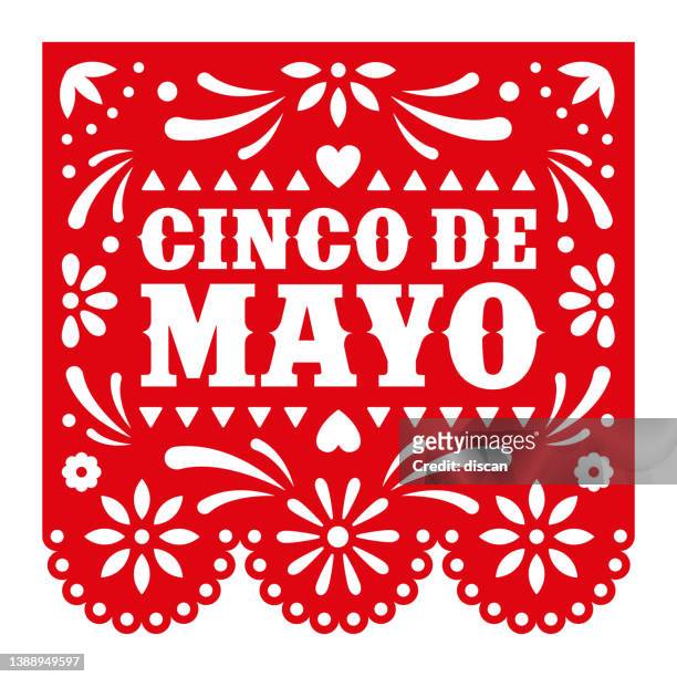 cinco de mayo. vector papel picado greeting card with floral and decorative elements. paper cut template. mexican paper garland. - papel stock illustrations