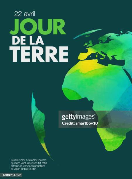 illustrazioni stock, clip art, cartoni animati e icone di tendenza di poster della giornata della terra in francese - europa continente