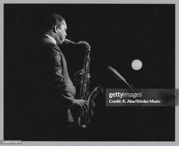 John Coltrane plays tenor saxophone at Sankei Hall, 'Sankei Hall', Tokyo, Japan, 11 July 1966.
