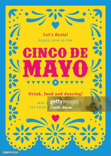 cinco de mayo party. party invitation with floral and decorative elements. - cinco de mayo background stock illustrations