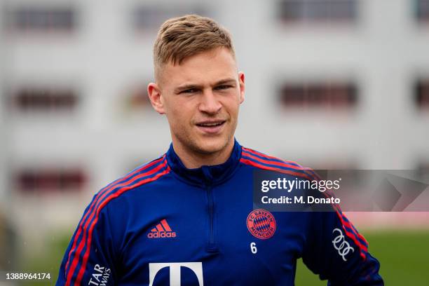 Joshua Kimmich of FC Bayern München during a training session at Saebener Strasse training ground on April 01, 2022 in Munich, Germany.