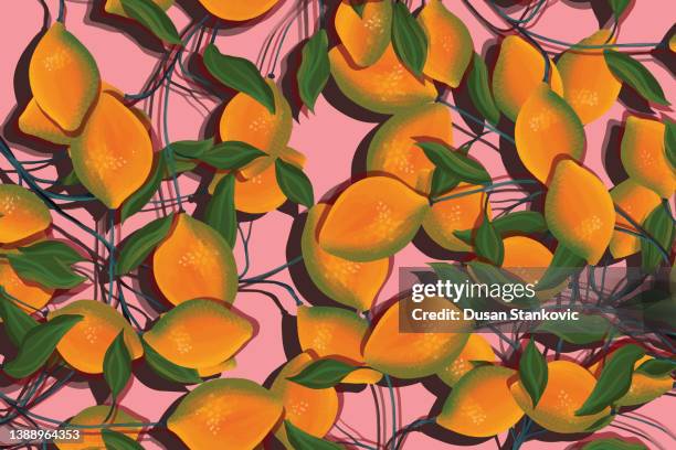 tropical vector seamless pattern - lemon tree stock illustrations
