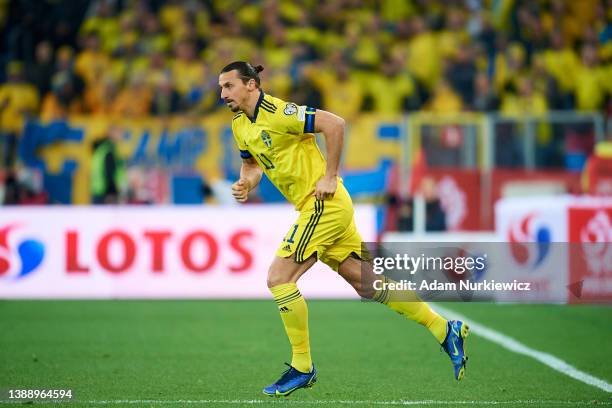 Zlatan Ibrahimovic from Sweden enters on the pitch from the bench during the 2022 FIFA World Cup Qualifier knockout round play-off match between...