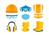 Work personal protective equipment and clothing icon set vector