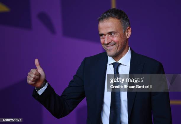 Luis Enrique, Head Coach of Spain arrives prior to the FIFA World Cup Qatar 2022 Final Draw at the Doha Exhibition Center on April 01, 2022 in Doha,...