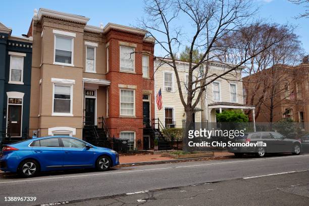 Red-brick row house is seen where DC Metro Police said they found five fetuses inside where anti-abortion activists were living earlier this week in...