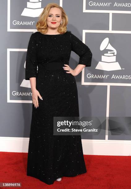 Adele arrives at The 54th Annual GRAMMY Awards at Staples Center on February 12, 2012 in Los Angeles, California.