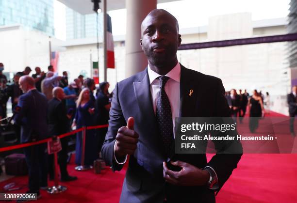 Yaya Toure arrives prior to the FIFA World Cup Qatar 2022 Final Draw at the Doha Exhibition Center on April 01, 2022 in Doha, Qatar.