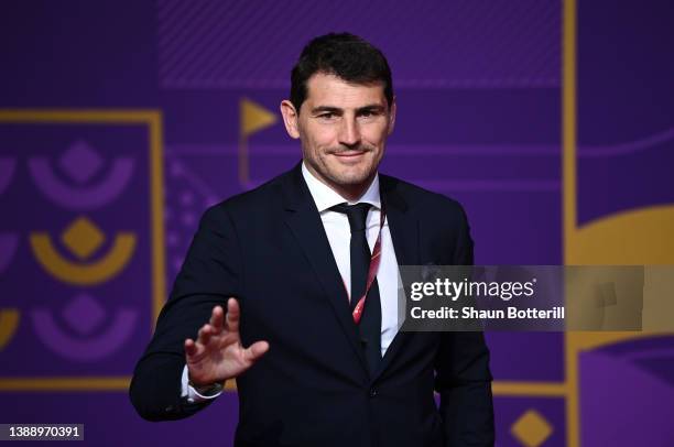 Iker Casillas arrives prior to the FIFA World Cup Qatar 2022 Final Draw at the Doha Exhibition Center on April 01, 2022 in Doha, Qatar.