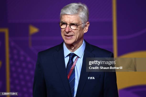 Arsene Wenger, FIFA Chief of Global Football Development arrives prior to the FIFA World Cup Qatar 2022 Final Draw at the Doha Exhibition Center on...