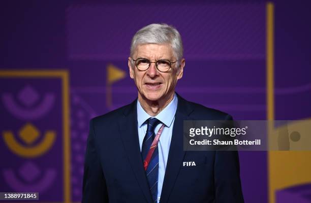 Arsene Wenger, FIFA Chief of Global Football Development arrives prior to the FIFA World Cup Qatar 2022 Final Draw at the Doha Exhibition Center on...