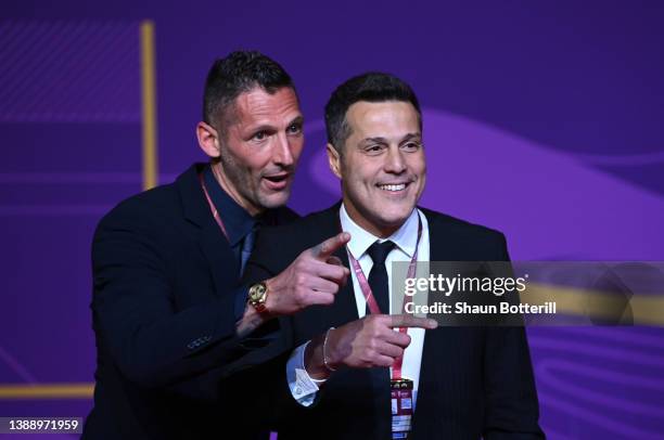 Marco Materazzi and Julio Cesar prior to the FIFA World Cup Qatar 2022 Final Draw at the Doha Exhibition Center on April 01, 2022 in Doha, Qatar.