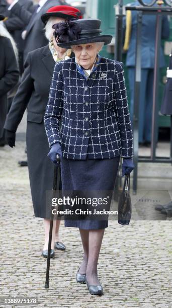 Mary Morrison, lady-in-waiting to Queen Elizabeth II, attends the memorial service for the Duke Of Edinburgh at Westminster Abbey on March 29, 2022...