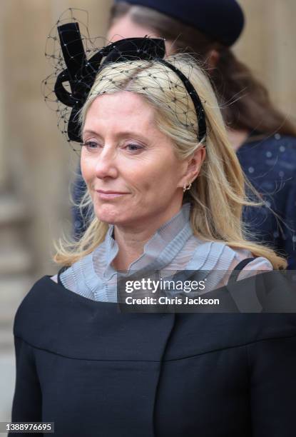 Princess Marie-Chantal of Greece departs the memorial service for the Duke Of Edinburgh at Westminster Abbey on March 29, 2022 in London, England.