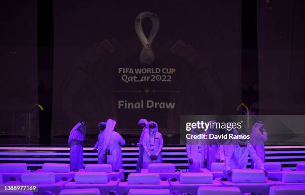 Guests take their seats prior to the FIFA World Cup Qatar 2022 Final Draw at the Doha Exhibition Center on April 01, 2022 in Doha, Qatar.