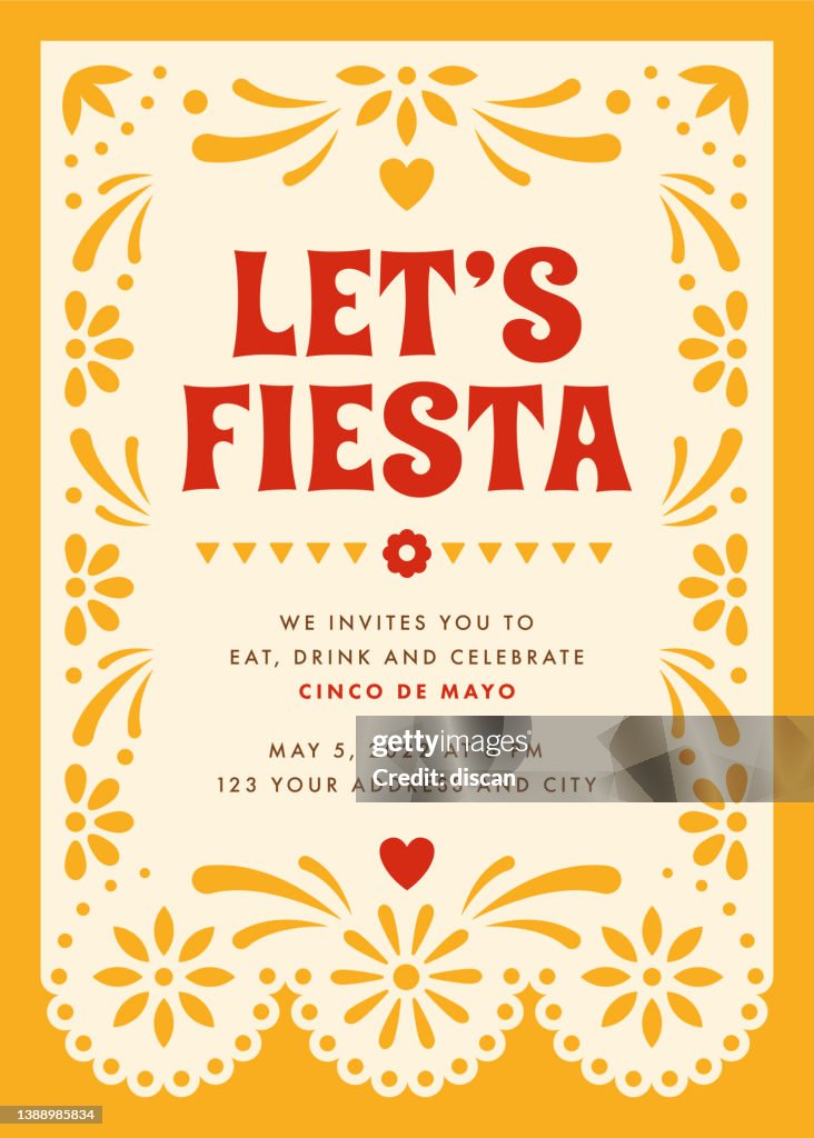 Cinco de Mayo Party. Partyeinladung mit floralen und dekorativen Elementen.