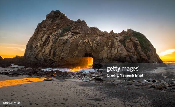 sun set at pfeiffer beach big sur, ca - big sur coast stock pictures, royalty-free photos & images