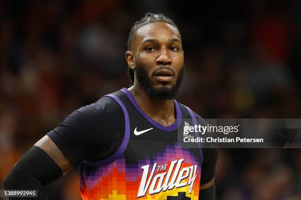 Jae Crowder of the Phoenix Suns during the second half of the NBA game at Footprint Center on March 27, 2022 in Phoenix, Arizona. The Suns defeated...