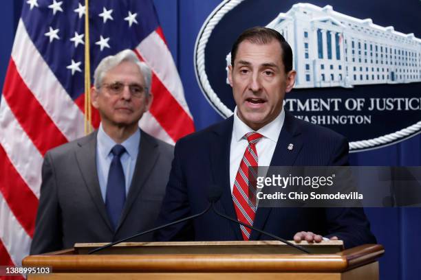 Attorney John Lausch Jr. For the Northern District of Illinois speaks during a news conference with U.S. Attorney General Merrick Garland at the...