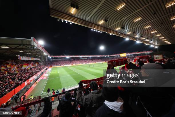 General view as fans of 1.FC Union Berlin enjoy the pre match atmosphere prior to the Bundesliga match between 1. FC Union Berlin and 1. FC Köln at...