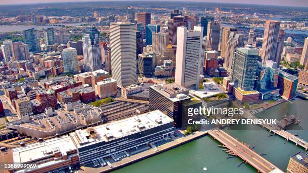 boston. aerial view of financial district. - boston financial district stock pictures, royalty-free photos & images