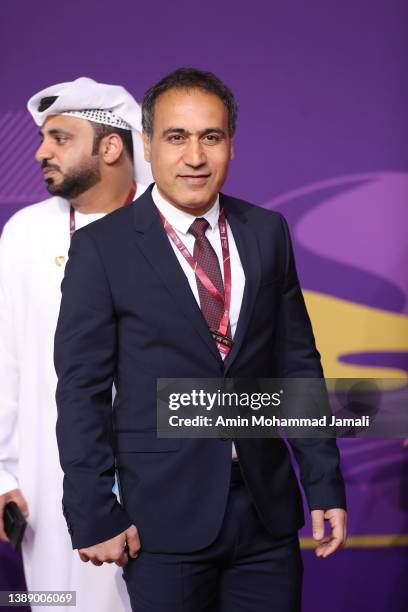 Mehdi Mahdavi Kia of Iran arrives with his wife Sophia Makramati prior to the FIFA World Cup Qatar 2022 Final Draw at the Doha Exhibition Center at...