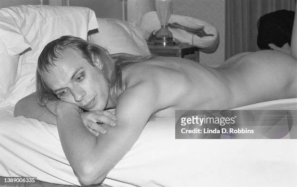 Brian Eno, formerly of the group Roxy Music, poses in his Drake Hotel room, New York, August 1974. After a routine session, he said he needed test...