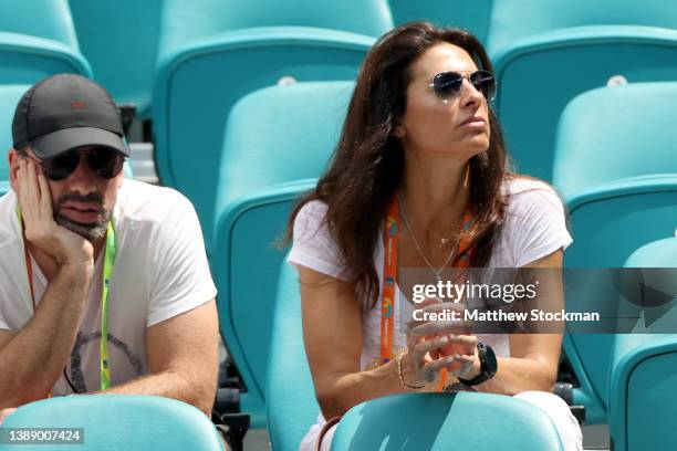 Gabriela Sabatini watches Francisco Cerundolo of Argentina play Casper Ruud of Norway during the semifinals of the Miami Open at Hard Rock Stadium on...