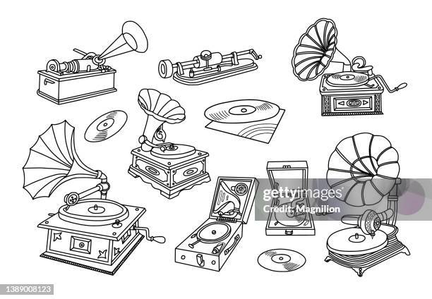 gramophone retro music - gramophone stock illustrations