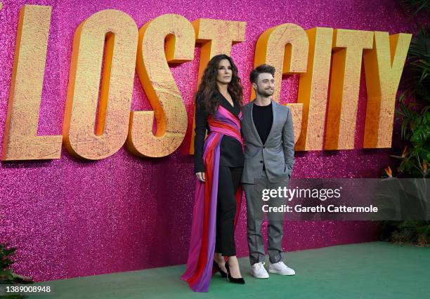 Sandra Bullock and Daniel Radcliffe attend the UK Special Screening of "The Lost City" at Cineworld Leicester Square on March 31, 2022 in London,...