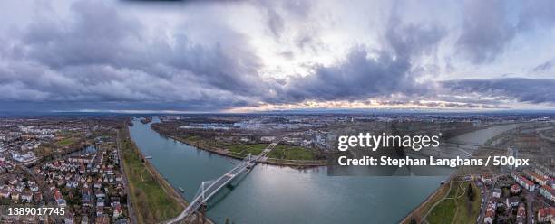 drone panorama over the rhein and the french city of strasbourg,france - bas rhin stock-fotos und bilder