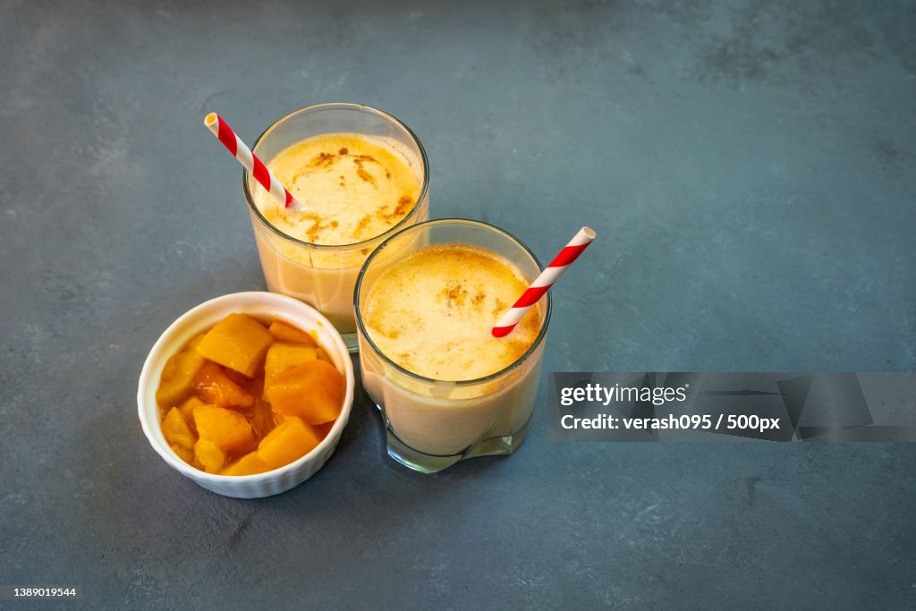 Yellow Indian mango yoghurt drink Mango Lassi