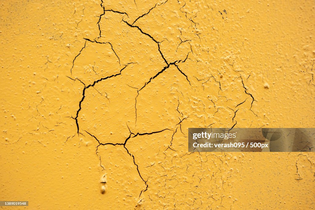 Cracked and damaged painted surface of a building or wall