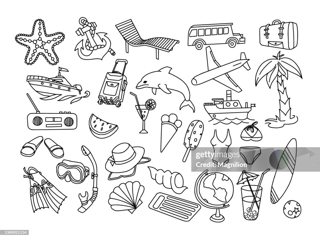 Summer Holidays and Journey Doodles Set