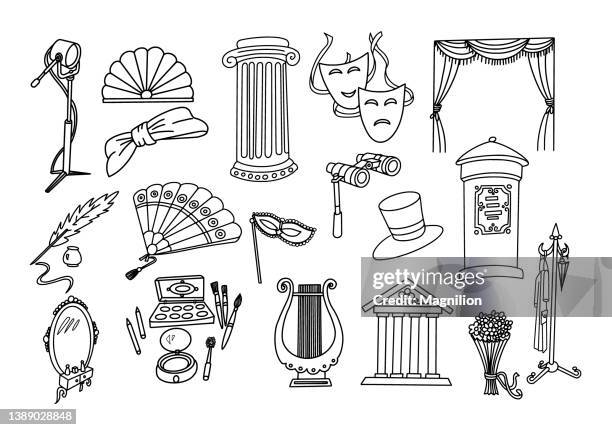 stockillustraties, clipart, cartoons en iconen met theater doodle set - theaterindustrie