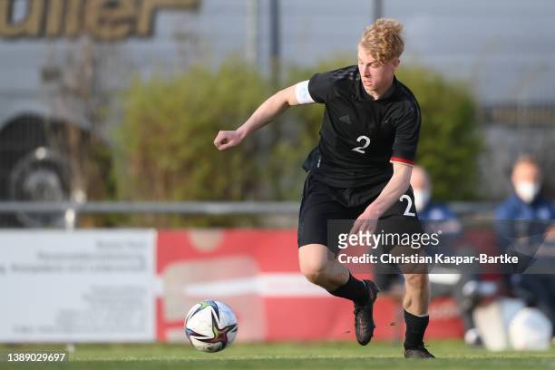 Julian Eitschberger of Germany in action during the international friendly match between Germany U18 and Netherlands U18 at Felsenberg Arena on March...