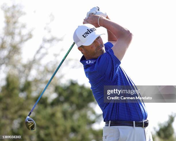 Ryan Palmer plays his shot from the 15th tee during the second round of the Valero Texas Open at TPC San Antonio on April 01, 2022 in San Antonio,...