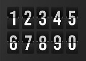 Countdown scoreboard numbers. Score vector realistic timetable. Mechanical retro airport flipboard. Counter mockup