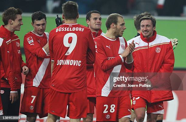 Player of Duesseldorf are seen after the Second Bundesliga match between Fortuna Duesseldorf and Eintracht Frankfurt on February 13, 2012 in...