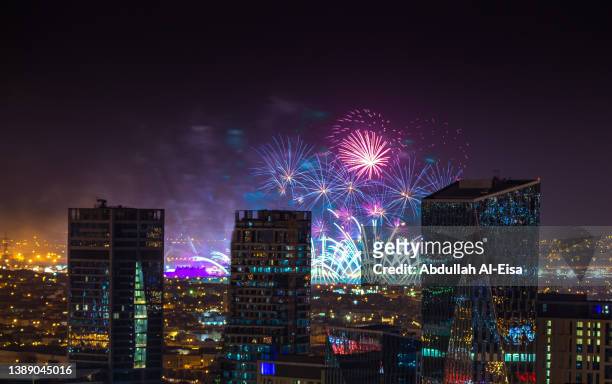 riyadh season fireworks - riyadh tower stock pictures, royalty-free photos & images