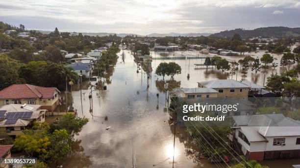 flooded streets in lismore, nsw, australia - new south wales stockfoto's en -beelden