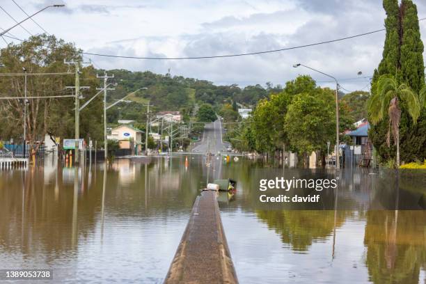 flooded streets in lismore, nsw, australia - lismore stockfoto's en -beelden